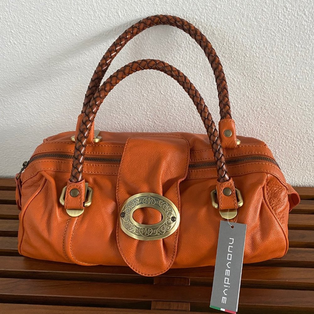 NEW Nuovedive Italian Leather Handbag with Braided Leather Handles